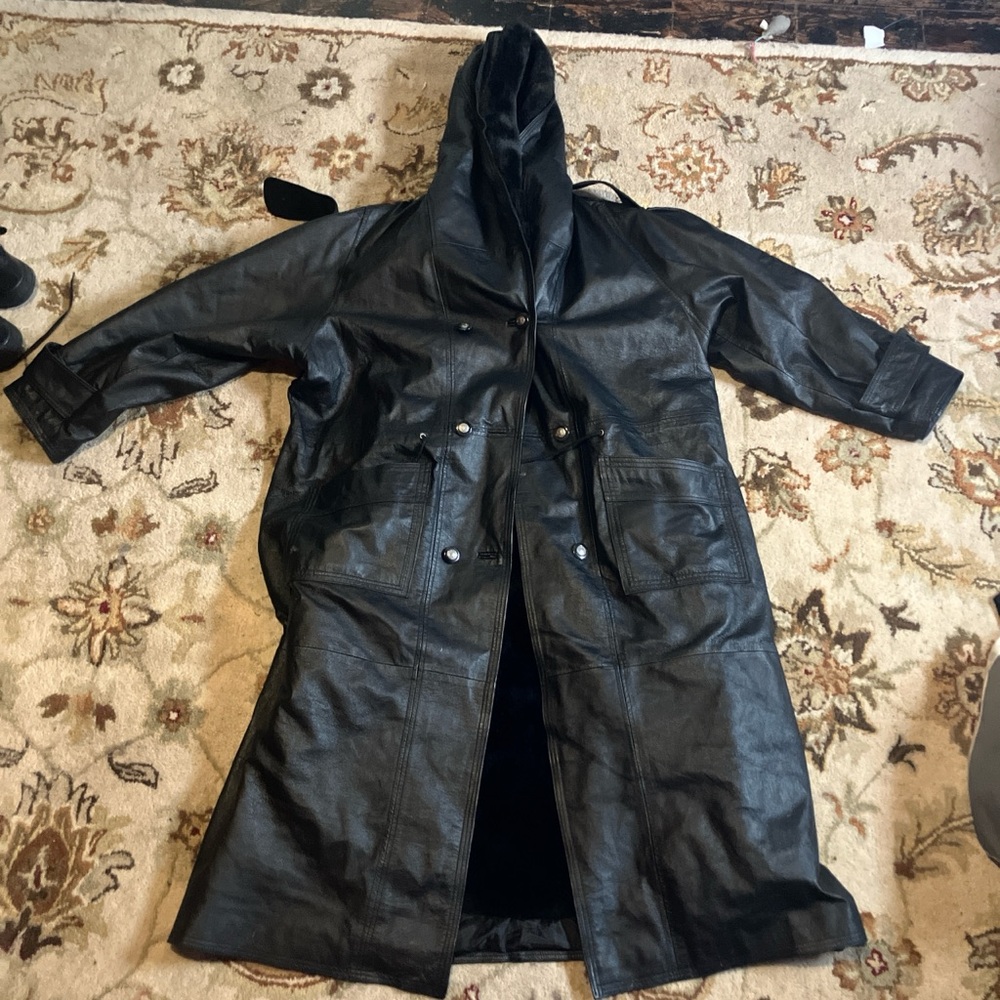 Black Hooded Leather Coat